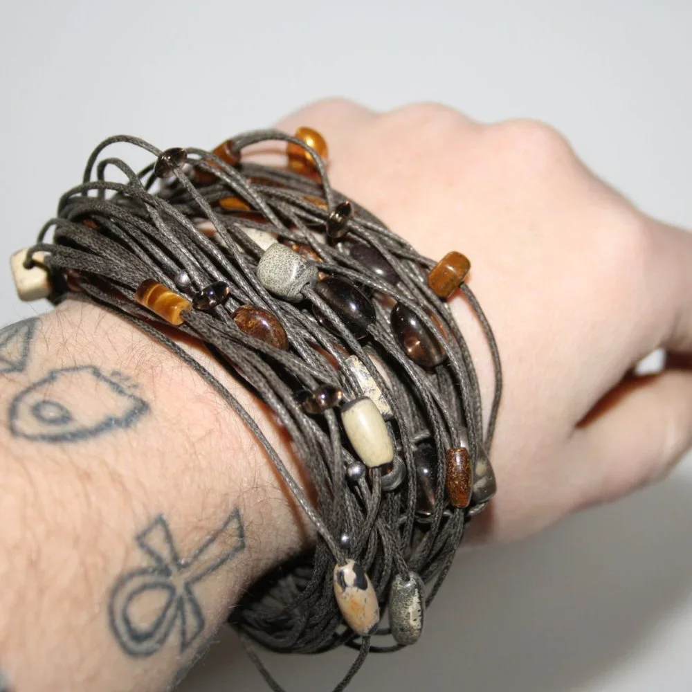 🤎 Brown + Stone Beaded Bracelet · Adjustable 7.5–9